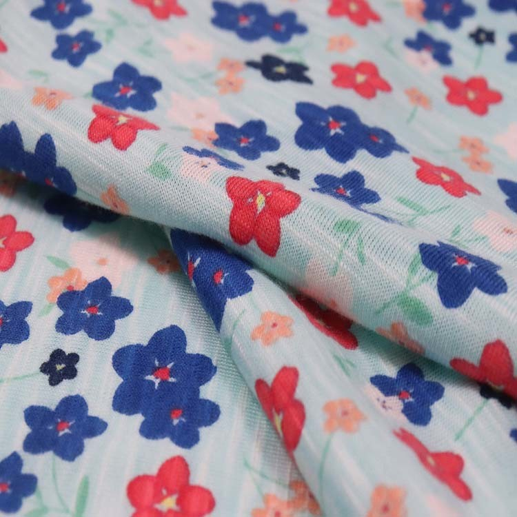 Xt-Pr-61 Poly/Rayon Slub Single Jersey, 160GSM, Pigment Printed, Slub