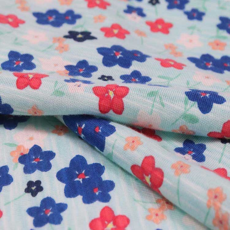 Xt-Pr-61 Poly/Rayon Slub Single Jersey, 160GSM, Pigment Printed, Slub