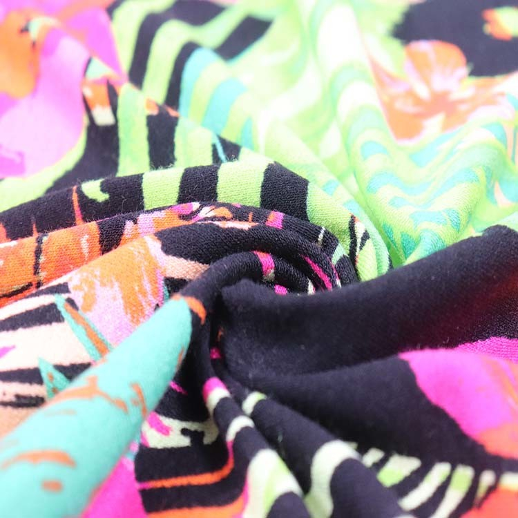 Xt-Pr-108 Viscose Open End Spandex Crepe Jersey, 210GSM, Knitted Fabric, Reactive Printed