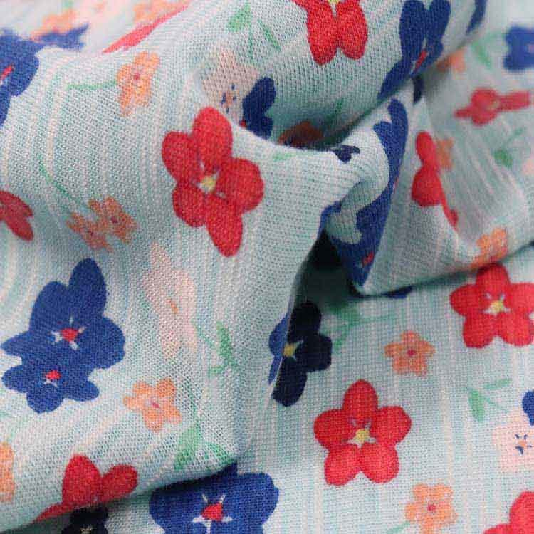 Xt-Pr-61 Poly/Rayon Slub Single Jersey, 160GSM, Pigment Printed, Slub