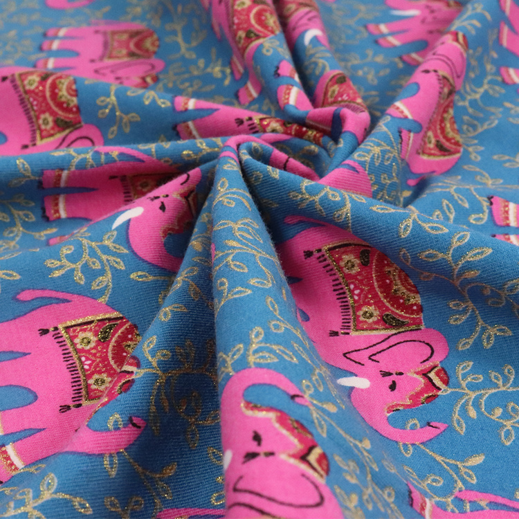 Cotton Spandex Jersey. Silver Print Stretch Fabric,