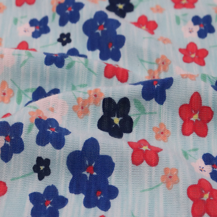 Xt-Pr-61 Poly/Rayon Slub Single Jersey, 160GSM, Pigment Printed, Slub