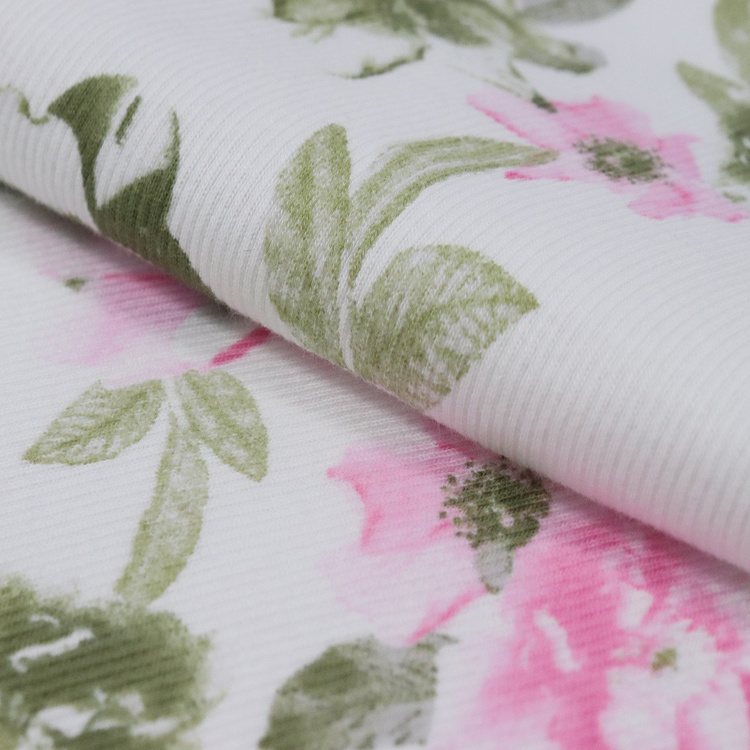 Xt-Pr-21 Cotton Spandex Rib 2*2, 96%Cotton / 4% Spandex, 180GSM, 100cm, knitted Fabric, Printed. Rib